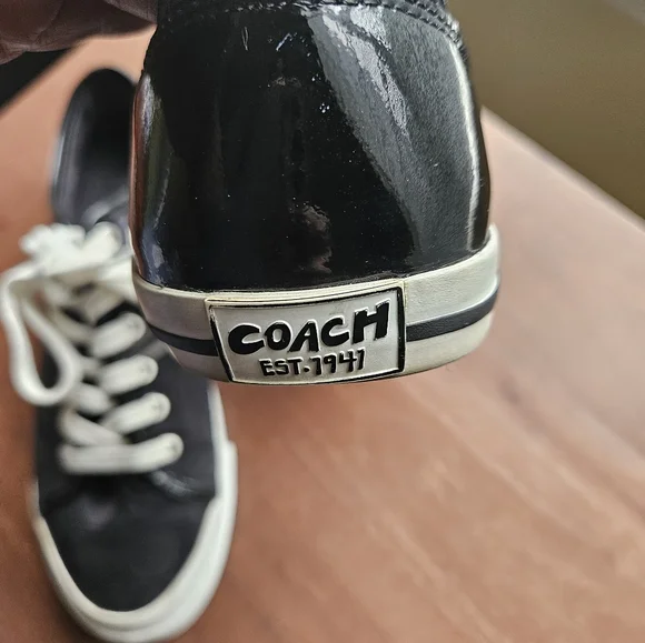 Coach "Folly" Black White Signature Jacquard/Patent Black Leather Sneakers-8M - Picture 8 of 9
